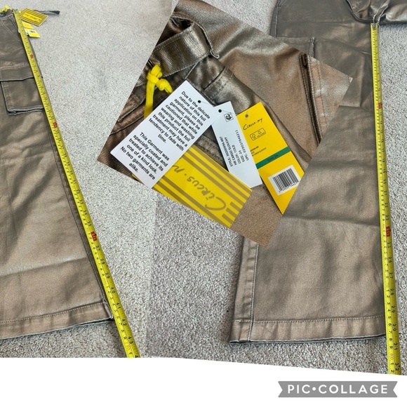 Circus NY metallic gold foil High Rise Slouchy Cargo Denim Jean pants NWT - Picture 15 of 16